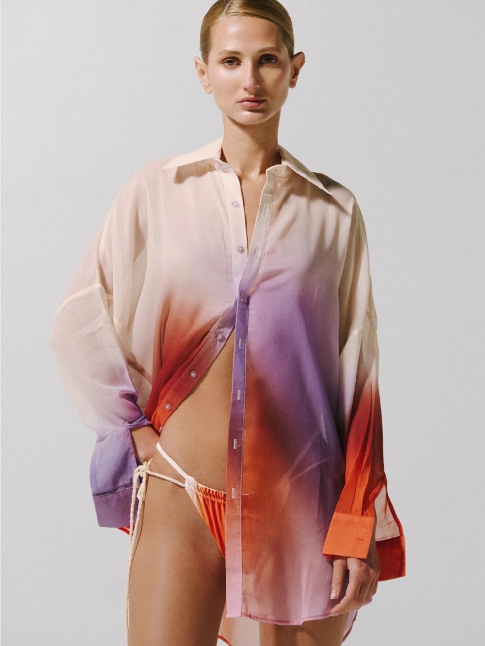 Baobab Collection Women's Ombre Button-Front Shirt - Cream, Coral & Lavender - Picture 1 of 8